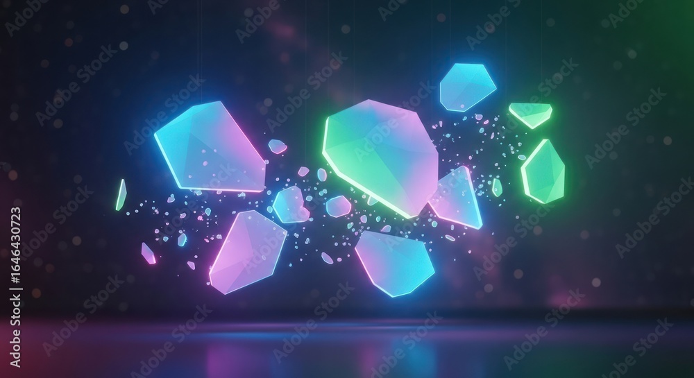 Obraz premium Glowing Geometric Shapes in a Dark Abstract Neon Environment