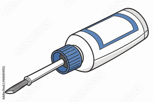 Illustration of a white tube with a blue cap and applicator tip