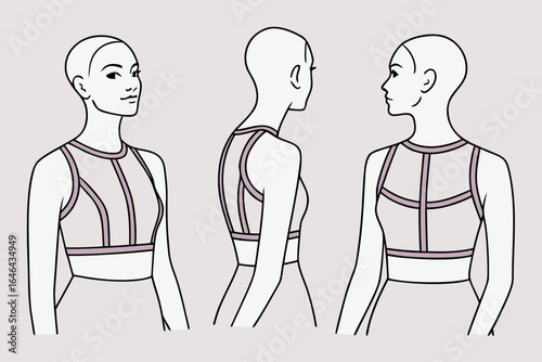 Fashion illustration of a woman wearing a strappy sports bra