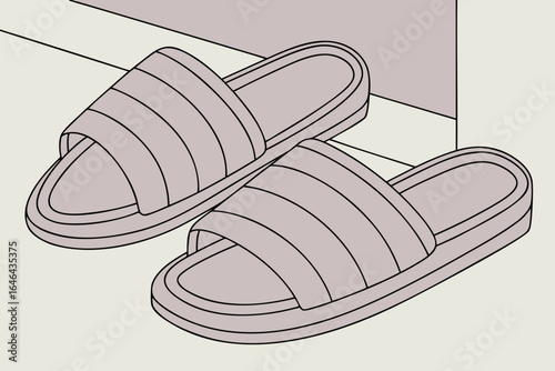 Simple line art illustration of two striped slide sandals