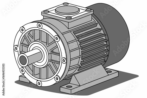 Industrial electric motor with shaft and mounting feet