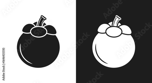 Mangosteen Fruit Icon in Black and White.