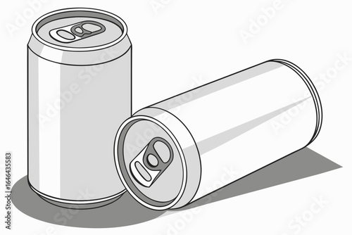 Two blank silver beverage cans one standing one lying down