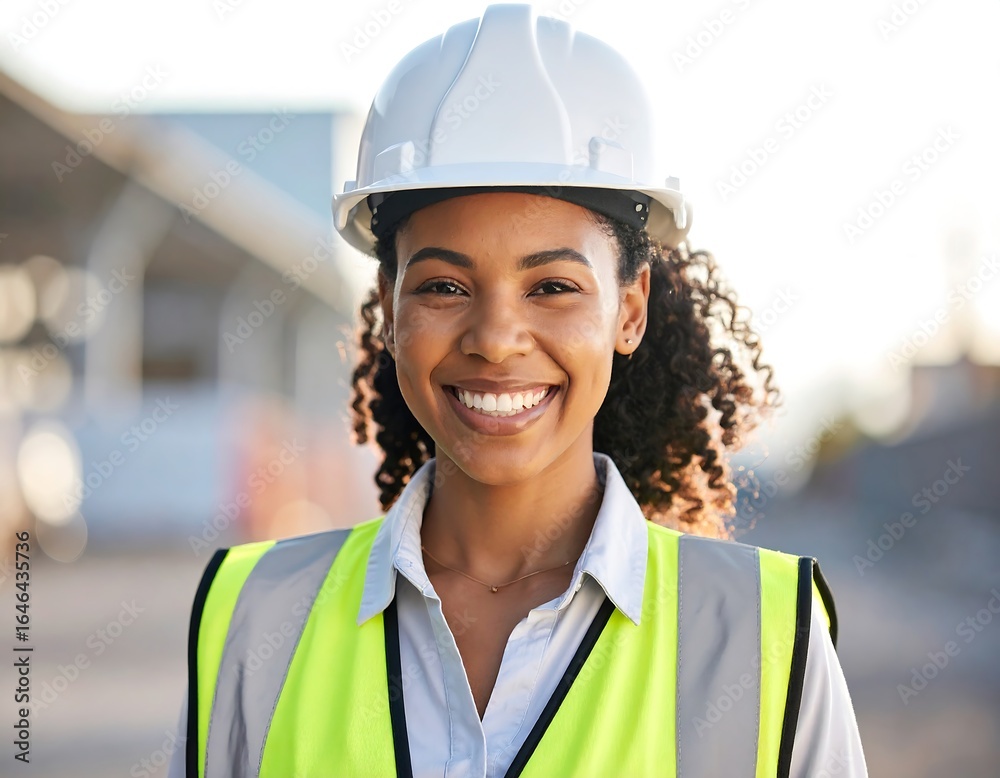 Smiling woman in safety gear Smiling woman in safety gear