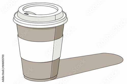 Cartoon coffee cup with a white sleeve and a long shadow