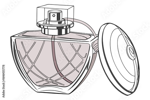 Elegant perfume bottle with open cap and subtle pink liquid