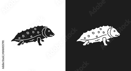 Stylized Armadillo Illustration in Black and White.
