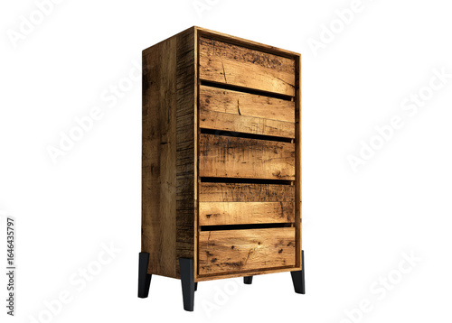Rustic wooden dresser with metal legs.