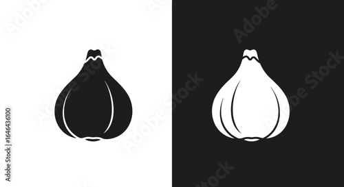 Stylized Garlic Bulb Illustration on Contrasting Backgrounds.