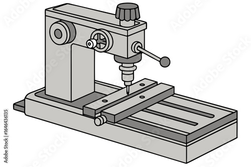 Illustration of a benchtop milling machine with a workpiece secured