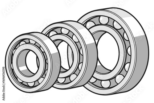 Three ball bearings in graduated sizes on a white background