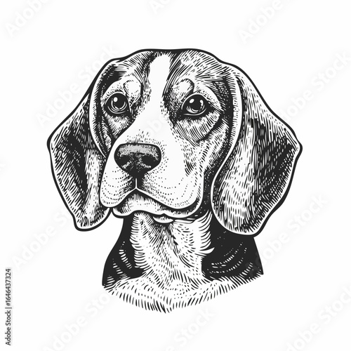 Beagle vintage engraving sketch illustration with detailed retro line art of the classic hunting dog breed, ideal for pet themes, canine history, dog lover artwork, animal studies, and antique animal 