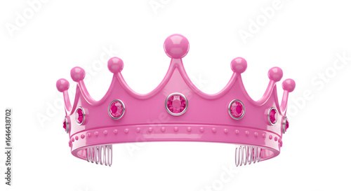 A pink princess crown with gems is isolated on a transparent background for a royal celebration