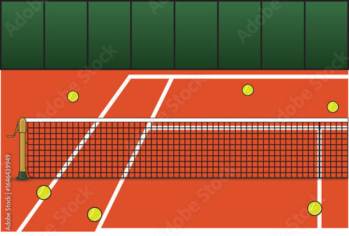 Tennis TemplateTennis Court with Net and Balls Vector Illustration – Sports Background Design Orange