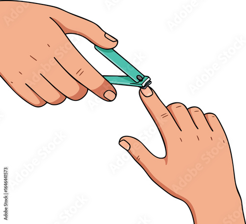 Hand Using Nail Clippers Cutting Fingernail Personal Grooming Hygiene Vector Illustration 