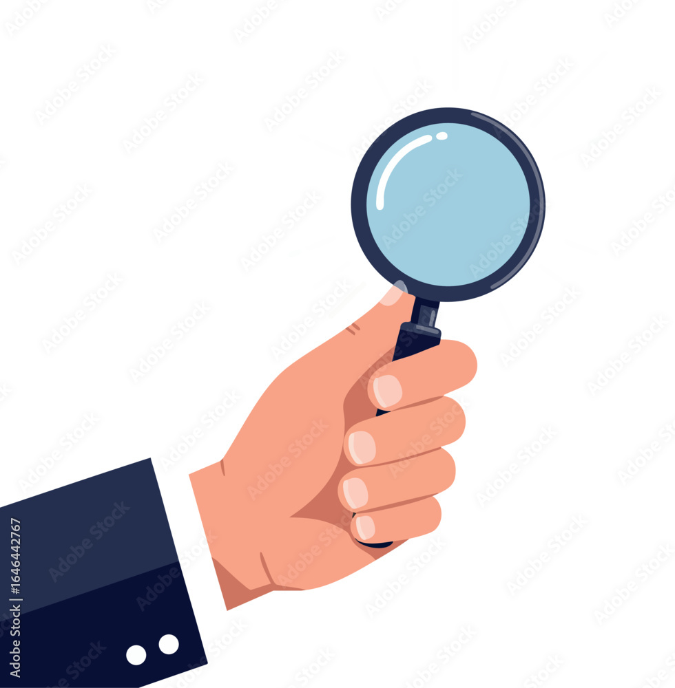 Hand Holding Magnifying Glass Searching and Inspecting Object Vector Illustration Hand Holding Magnifying Glass Searching and Inspecting Object Vector Illustration