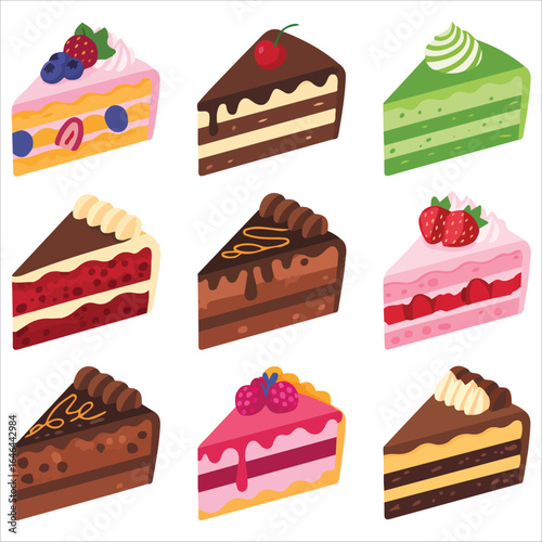 Colorful cake slices set vector illustration