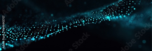 Futuristic dark mode UI background with cyan and blue particle dots, ultra minimalist cyber aesthetic design, suitable for tech startup landing page, modern digital interface concept