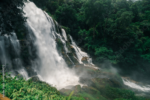 Majestic Wachiratharn Waterfall Surrounded by Lush Greenery in Chiang Mai Region
