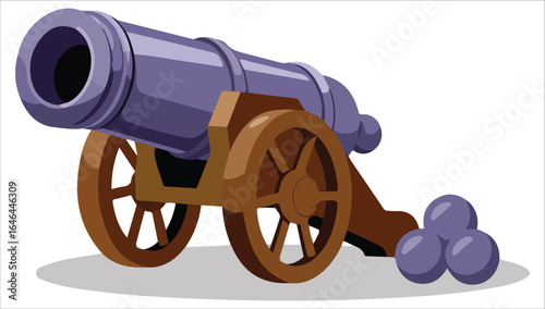Old artillery with cannonballs vector graphic