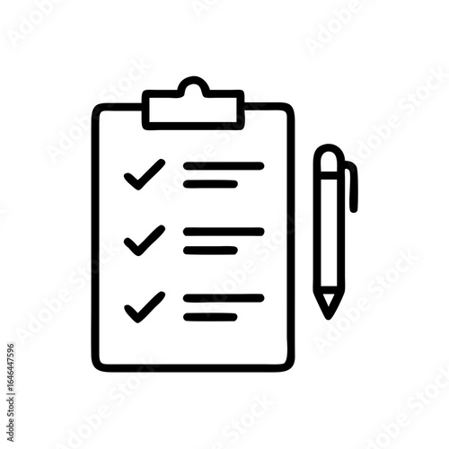 A minimalist and graphic image showcasing a checklist on a clipboard alongside a pen. Capturing essential elements of planning and organization.