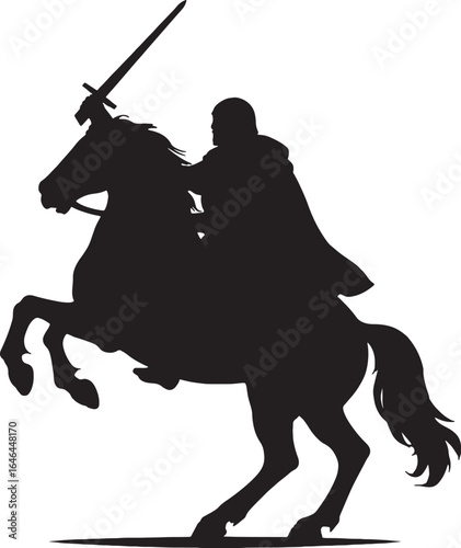 Medieval Knight Silhouette on Horseback with Sword