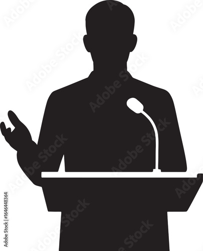 Silhouette of Speaker at Podium with Microphone