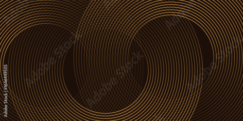3D brown lines techno abstract background overlap layer on dark space with circles shapes effect decoration. Modern graphic design element stripes style concept for web banner, card, or brochure cover