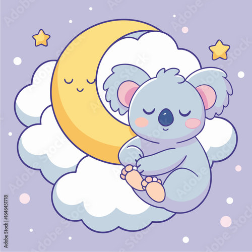 Canvas Print Sleepy koala hugging a glowing moon