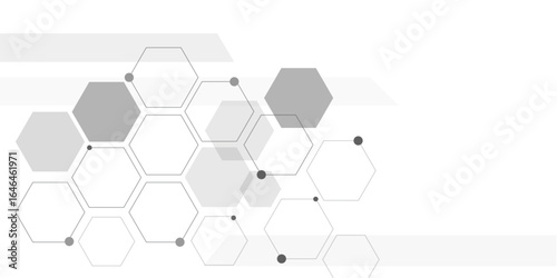 Abstract hexagonal medical soft grey horizontal banner. Technology abstract wide background with hexagonal elements.