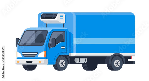 Illustration of a light blue refrigerated delivery truck on a white backdrop