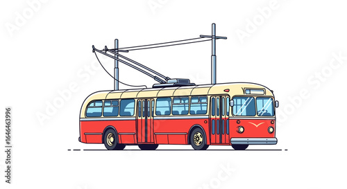 Illustration of classic trolleybus with simple design and vibrant colors