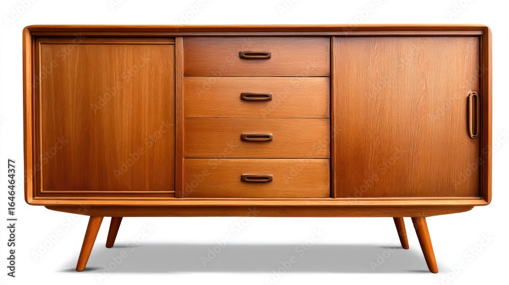 Light brown wooden sideboard with sliding doors and drawers. Light brown wooden sideboard with sliding doors and drawers.