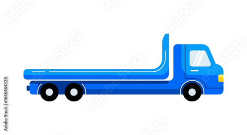 Stylized Isolated Blue Flatbed Truck Vector Illustration on White Background