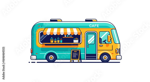 Vibrant and Playful Cafe Truck Illustration with a Retro-Modern Style