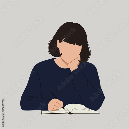 Person Writing in a Journal for Self-Reflection - 2D Flat Vector Illustration