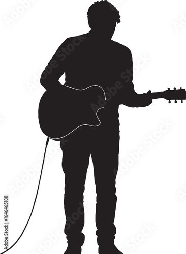Acoustic Guitar Player Silhouette Vector Illustration