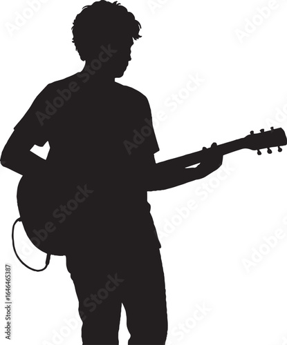Standing Man Playing Acoustic Guitar Black Silhouette