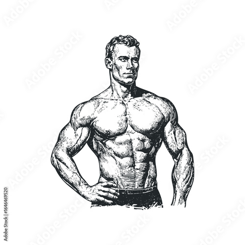 Man with sculpted physique demonstrating muscular definition and strength