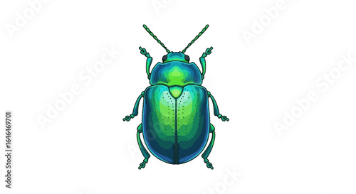 Detailed digital illustration of a bright green beetle on clean white background