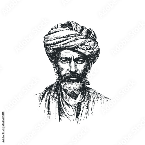 Elderly Arab man with traditional headwear and beard