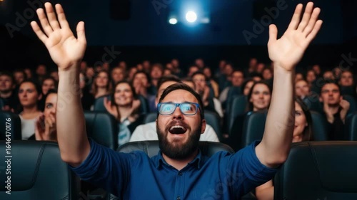 Enthusiastic Crowd Applauding in a Cinema, Celebrating an Amazing Show, Cheering Audience