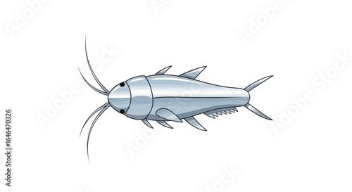 Stylized depiction of a prehistoric fish with prominent barbels and fins