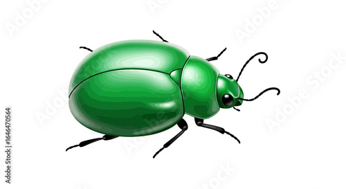 Artistic depiction of a vibrant green beetle against a white backdrop