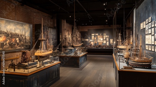 Historical Maritime Models Displayed in Museum Interior Setting