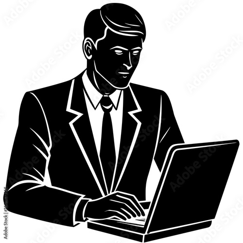 Businessman in Suit Working on a Laptop Silhouette computer