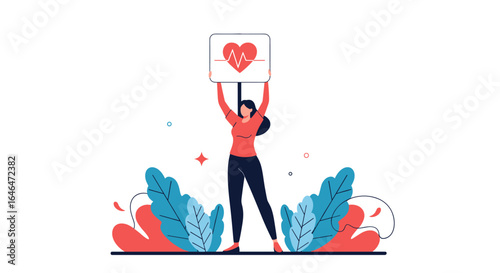 A person holding a sign with a heart and a medical heartbeat symbolizing health and wellbeing awareness and medical care
