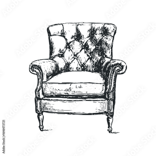 Hand Drawn Sketch of Tufted Wingback Armchair