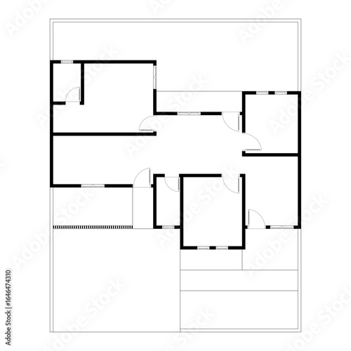 Black and White floor plan of a modern unfurnished house for your design. Suburban house vector blueprint. Architectural background.