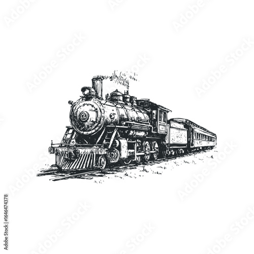 Vintage steam locomotive with passenger cars on a railroad track